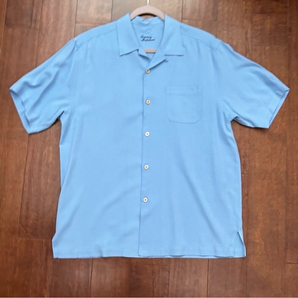 Tommy Bahama 100% Silk Blue Casual Button Down Shirt, Pick Stitching, Size M
